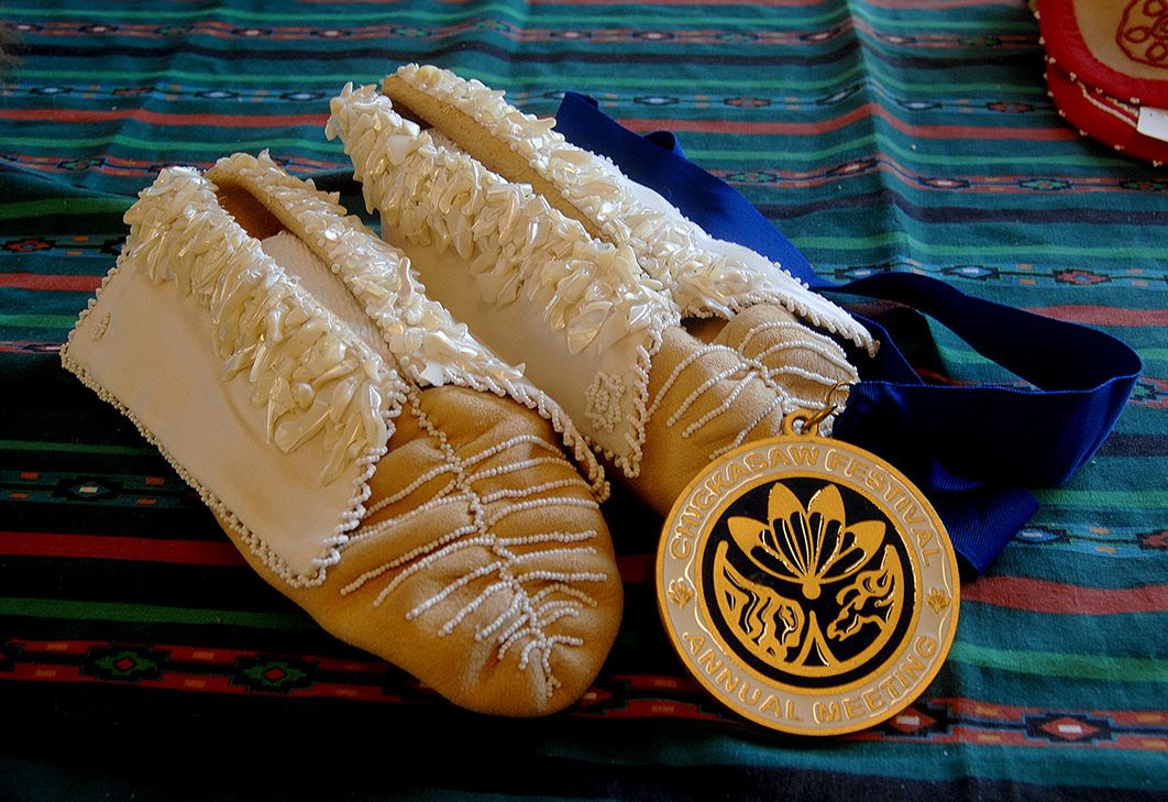 Rena Smith wins first place in SEASAM regalia division with ornate moccasins